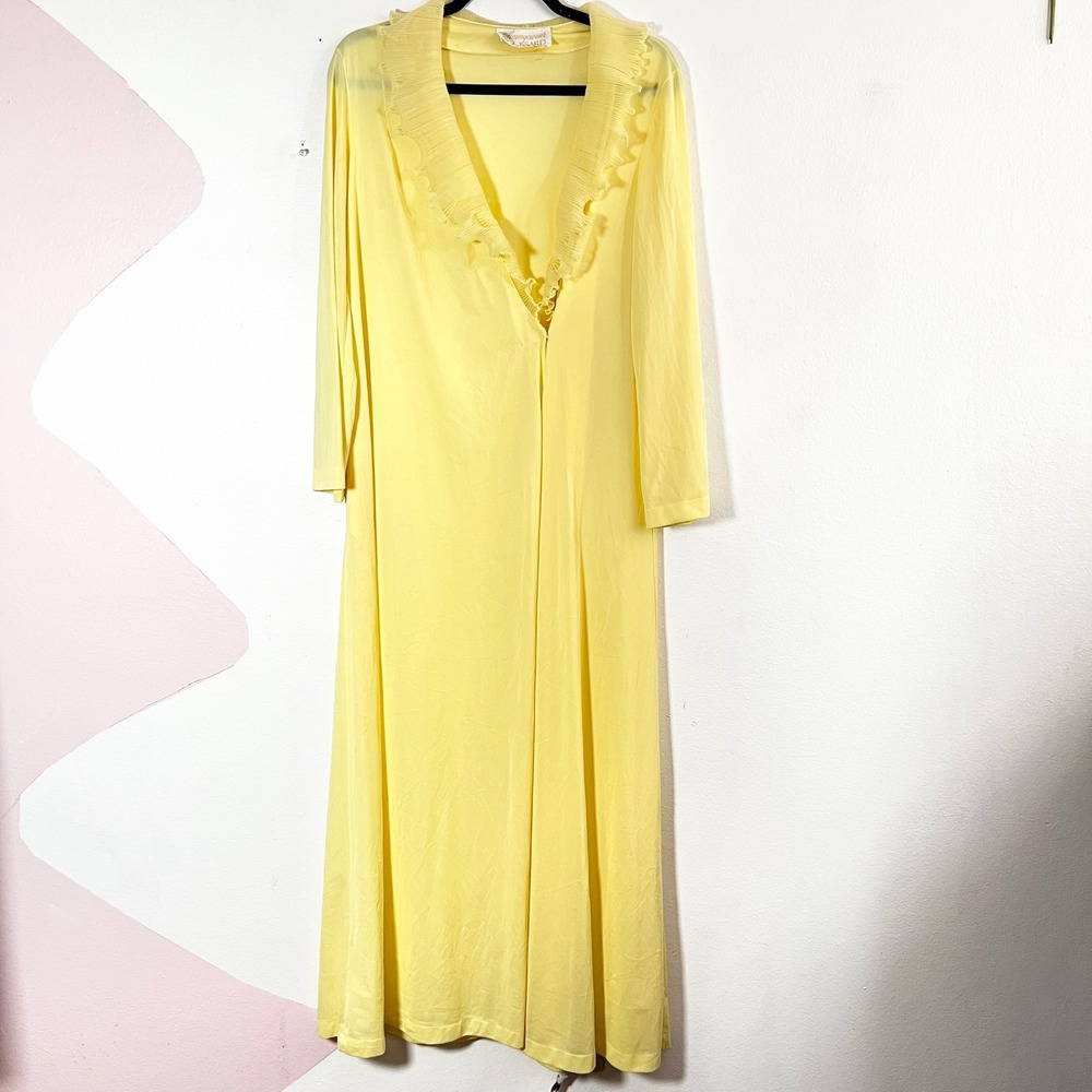 Vintage Gossard Yellow Ruffle Collar Maxi‎ Robe Nightgown Small